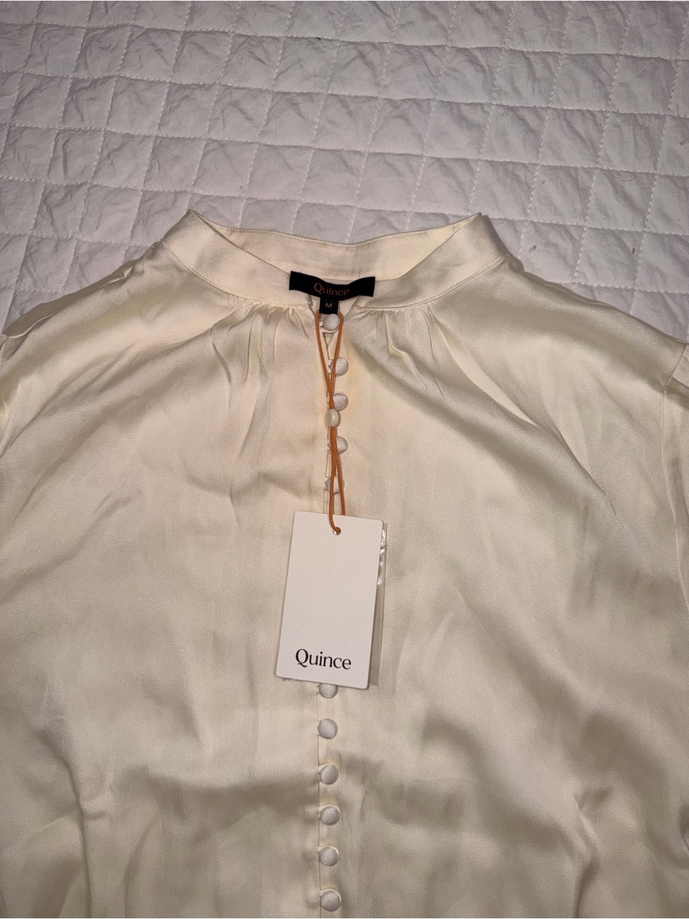 Quince Cream Silk Button-Down Blouse - Picture 5 of 8